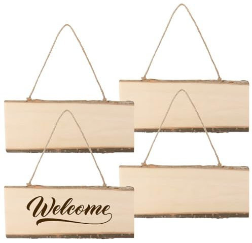 4 Stück Holzschilder zum Beschriften, Hängende Holzschild Blanko Malerei Holztafel mit Seil Holzschild zum Aufhängen für Hochzeit Küche Café Bar DIY Dekorative