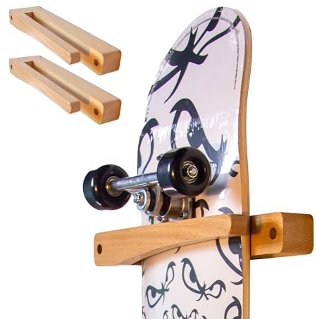 Tapeera 2-Pack Vertical Skateboard Wall Mount - Wooden Skateboard Rack Hanger - Longboard Mini Cruiser Skateboard Display Storage Accessories - Skate Board Holder Shelf Organizer Skateboard Deck Décor