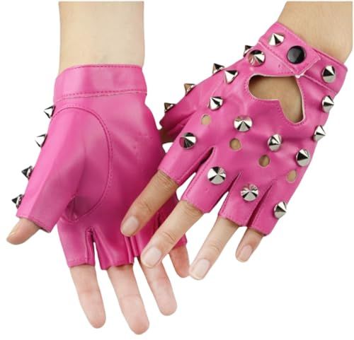 HSTWODE 1 Paar Punk Handschuhe Fingerlos, Stilvolle Fingerlose Leder,aus Leder Nieten Punk-Handschuhe für Halloween Cosplay Performance