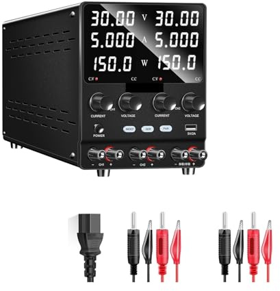 Fuente de alimentación CC de 30 V y 10 A Ajustable con Pantalla LED de 4 dígitos de Alta precisión, Fuentes de alimentación de Laboratorio de Doble Canal Alta Estabilidad(30V 5A-Dual)