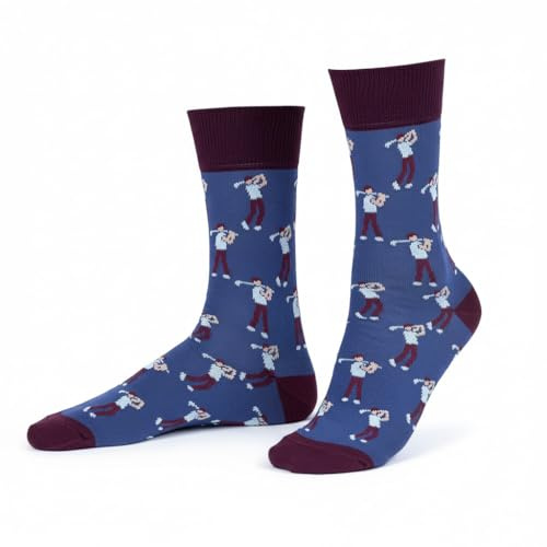 Swing Shot Strike - Calcetines de golf divertidos para hombre, 1 par, color azul, talla 7-11 UK