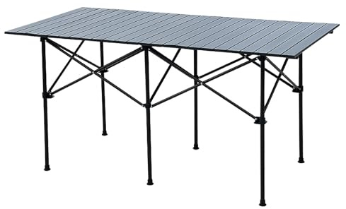 SXDQMX Table de Camping Exterieur avec Plateau Enroulable en Aluminium et Sac de Transport, Table Pliante pour Jardin, Terrasse, Pique-Nique et Fête(28x55x28 in(70x140x70 cm))