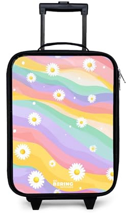 NoBoringSuitcases.com® Kinderkoffer Klein 48x31x19 cm Reisekoffer Kleiner Kinder Koffer mit LED Rollen Kindertrolley Hartschalenkoffer Reise Trolley Gänseblümchen - Regenbogen - Farben