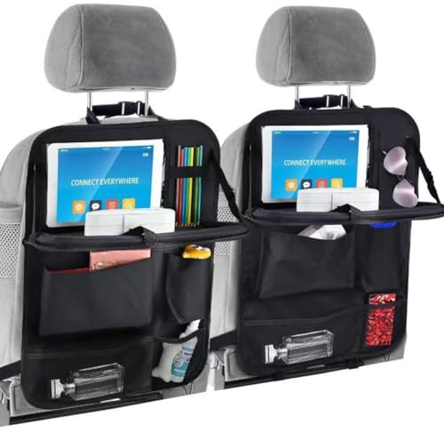 Confezione da 2 borse portaoggetti per sedile auto, organizer per sedile posteriore per bambini, con supporto da tavolo pieghevole, dotato di rete portaoggetti centrale per sedile auto, sacchetti