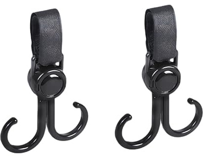 2PCS Double Swivel Pram Hooks – Sturdy Pram Hook for Bags, Stroller Hooks for Easy Hanging, Sturdy Pushchair Clips for Shopping Bags Groceries and More, Convenient and Versatile for Everyday Use