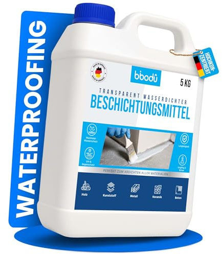 BIBODU Impermeabilizante Transparente 5 KG | Sellador Impermeable Transparente de Alto Rendimiento | Perfecto para Terrazas, Techos, Exteriores, Interiores, Cocinas
