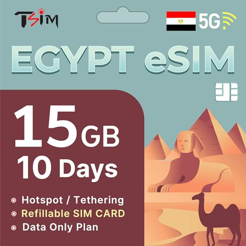 Ägypten eSIM 15 Tage | 10GB Hochgeschwindigkeitsdaten | eSIM innerhalb von 24 Stunden | Hotspot/Tethering aktiviert | Wiederaufladbare eSIM | Nur Datentarif.