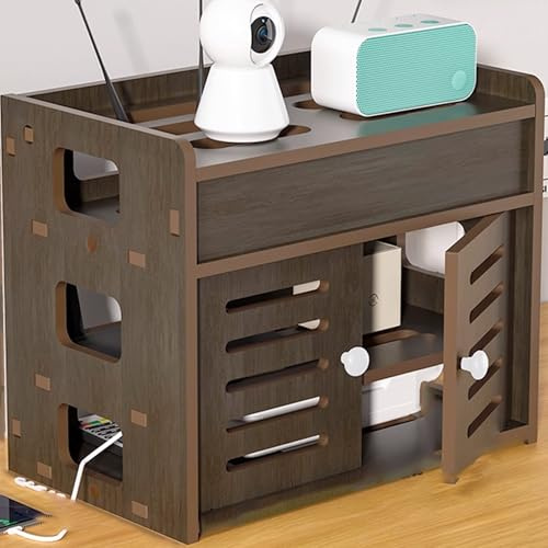 YHWKGZ Mueble for router con diseño hueco, organizador de red for escritorio, con ventilación, ideal for ocultar dispositivos WiFi y decorar la oficina en casa(Walnut,36cm/14.2in)