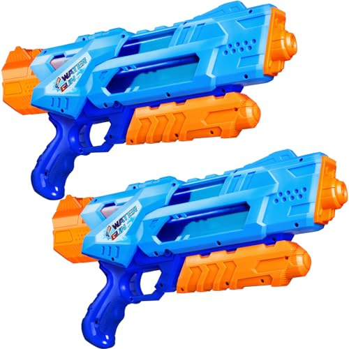 Quanquer Pistola ad acqua super 1200 ml per adulti e bambini – Confezione da 2 pistole ad acqua super con portata di 10 m – Idea regalo per battaglie estive in giardino piscina