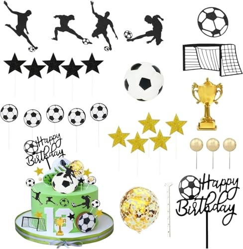 28-Piece Football Cake Decor Set for Themed Parties and Celebrations, Includes Goals, Players, and More