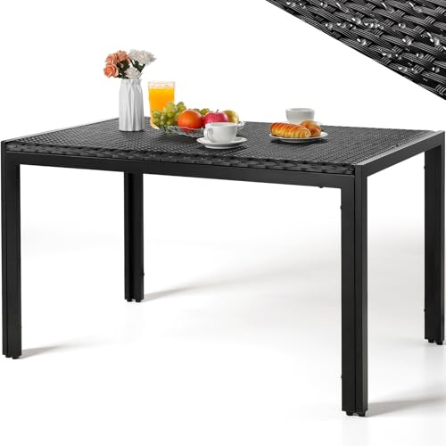 LIFERUN Mesa de Jardín Rectangular para 4-6 Personas en Rattan PE, 119x74cm