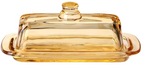 Generic Mantequera de Vidrio con Tapa, Recipiente Rectangular Hermético para Mantequilla, Apto para Lavavajillas, con Asa Cómoda, para Refrigerador de Encimera (ámbar)