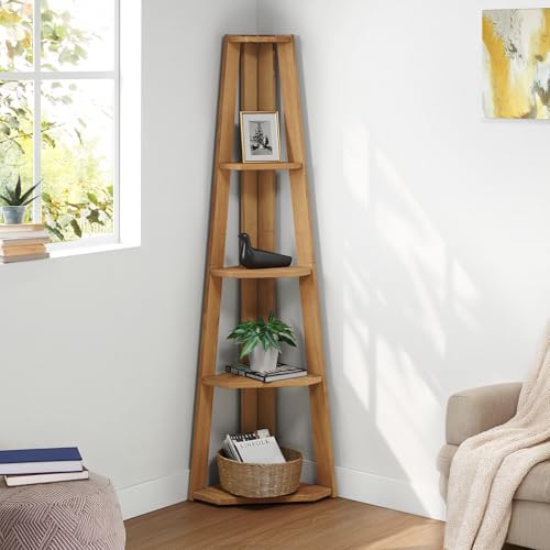 Corona Corner Ladder Bookcase Antique Wax Solid Wood Pine Wooden Rustic Bookshelf Bookcase Leaning Shelving Shelves Shabby Chic Display Unit Living Room Office Dining 161cm High 61cm Wide 36cm Deep