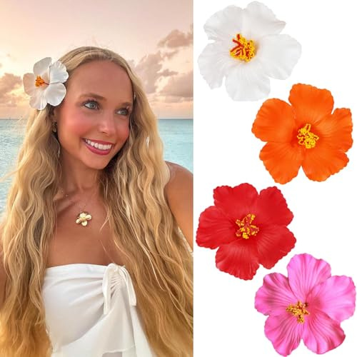 4 Pcs Pince Cheveux Fleurs Mode été Pince Fleur Coloré Cheveux Fleur Hawaienne épingle à Cheveux Flowers Hair Clips pour Femmes Filles pour Fête Hawaii D'été Vacances (C)