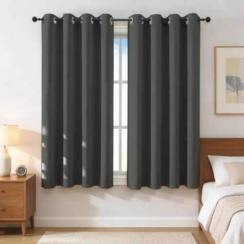 Tielag Vorhang Blickdicht 2er Set, Verdunklungsvorhänge mit Ösen H 145 x B 140 cm, Thermovorhang Hitzeschutz, Vorhänge Wohnzimmer Grau