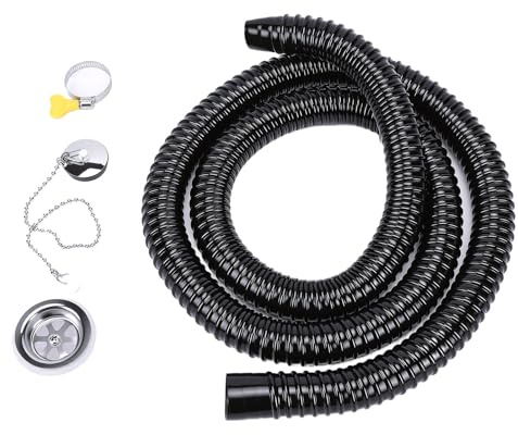 Fockety Kit de vidange pour évier, kit de raccordement et de tuyau pour évier de camping-car avec tuyau de 2 m, cache-siphon avec chaîne anti-perte, pour bateaux et yachts