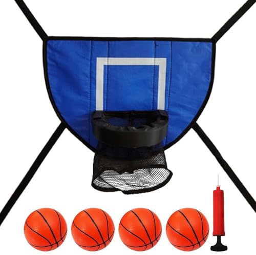 Studsmatta basketkorg set | PVC och Oxfordtyg, bräda 49 x 36 cm | 4 minibollar och pump ingår | Inomhus utomhus studsring för barn och vuxna | mjuk säker korg