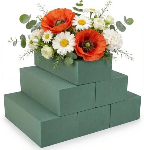 6 Pcs Floral Foam, 23 × 10.5 × 7 cm Flower Foam, Wet Dry Floral Foam Block, Flower Arranging Foam, Flower Sponge for Fresh and Artificial Flower Wedding, Bouquets, Events & Home Floral Displays