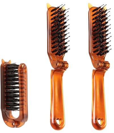 2 Pcs Mini Boar Bristle Brush, Travel Compact Collapsable Brush, with Dual Bristles for Detangling, Smoothing, and Shine, Small Handbag and Folding Hair Brush for Travel and Daily Use