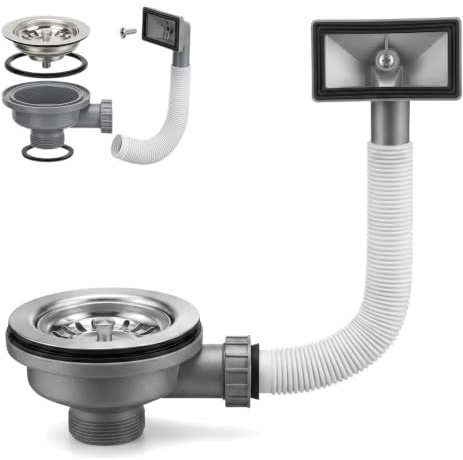 Kitchen Sink Waste Kit, 114 mm Stainless Steel Sink Overflow Kit | Stainless Steel Wash Basin Waste Kits Kitchen Sink Strainer with Overflow Pipes Universal 1.1/2 for Home Kitchen Balcony