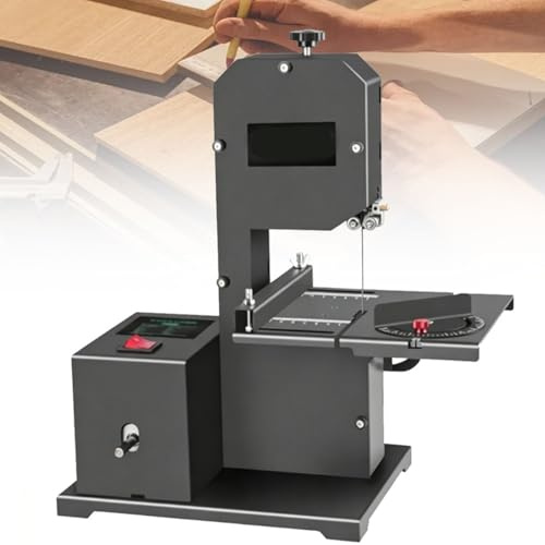Sierra de Cinta de Banco Profesional Para Talleres Pequeños, Altura de Corte de 70 Mm y Garganta de 90 Mm, Máquina de Corte de Madera con Mesa Metálica Inclinable (0–45°)
