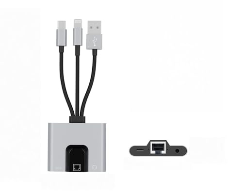 Adaptateur réseau Type-c + Lightning Double/Triple Interface, 1 pièce, avec Sortie Audio et Port Ethernet for appareils Mobiles(USB-A+Triple Output Ports)