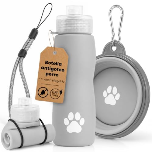 Botella Pipi Perro 450ml con Cuenco Plegable | Bebedero Portátil para Perros de Silicona Premium 350 ml | Botella PIS Perro Antigoteo con Cuerda y Mosquetón | Ideal para Paseos, Viajes y Excursiones
