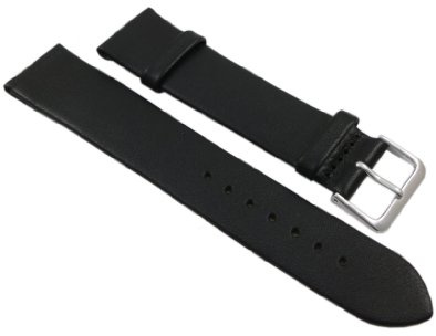 myledershop 18mm Morbido pelle di vitello cinturino per orologio in negro con fibbia in argento