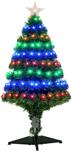 HOMCOM 3 Feet Prelit Artificial Christmas Tree, Fiber Optic LED, Green