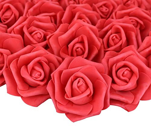 Lightingsky 3 x 1.6 x 3 inches 100pcs DIY Real Touch 3D Artificial Foam Rose Head Without Stem for Wedding Party Home Decoration (Red)