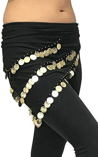 Dancers World Ltd (UK Seller) Adult Size 8-18 Beautiful Triangle Jingly Shimmy Belly Dancing Coin Hip Belts Scarves (Black Gold)
