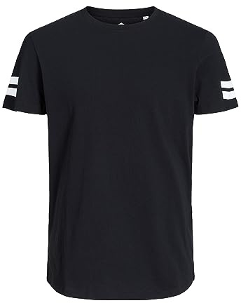 JACK & JONES T-shirt för män randig rund hals T-shirt, Svart (svart passform: reg), XXL