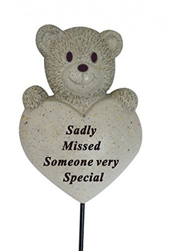 SOMEONE SPECIAL TEDDY BEAR HEART STICK, GRAVE SIDE CHILD MEMORIAL REMEMBRANCE TRIBUTE SPIKE