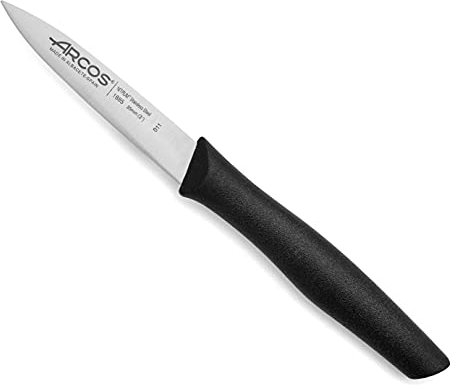Arcos Serie Nova, Spelucchino Coltello per sbucciare, Lama Acciaio Inossidabile NITRUM 85 mm, Manico Polipropilene, Colore Nero