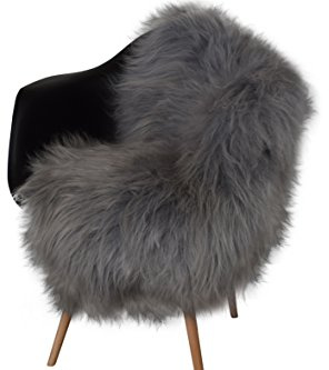 Naturasan, pelliccia di Agnello/Pecora islandese, di ottima qualità, a pelo lungo, effetto seta, conciata ecologicamente, decorativa, naturale, Grigio, Grau, 110 - 120 cm