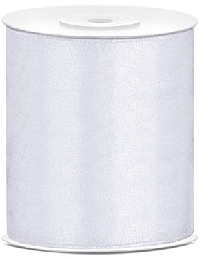 SATINBAND 25m x 100mm 10cm breit Geschenkband Band Satin Hochzeit Tischläufer (weiß)