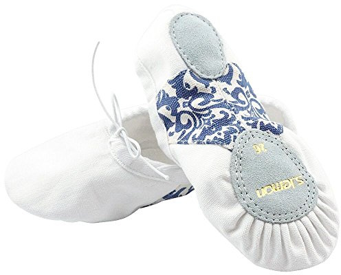 S.lemon Vackert Blått och Vitt Porslin Dubbelskikt Kanvas Balett Dansskor Tofflor (White,37EU)