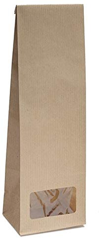 Blockbodenbeutel mit Sichtfenster - 250g- Größe 8 x 5 x 24,3 cm - Papiertüten Bodenbeutel Geschenktüte Papierbeutel Tütchen Kraftpapier (250g – mit Sichtfenster, 500 Stk. - OPP)