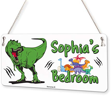 Beenanas T Rex Dinosaur Personalised Childs Bedroom Door Sign Name Plaque