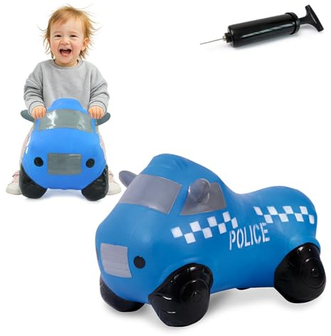Jamara 460455 - Bouncy Car Police Truck with Pump - Promotes Balance and Motor Skills, Side Mirrors as Support, Robust, Easy-Care, Up To 50 kg