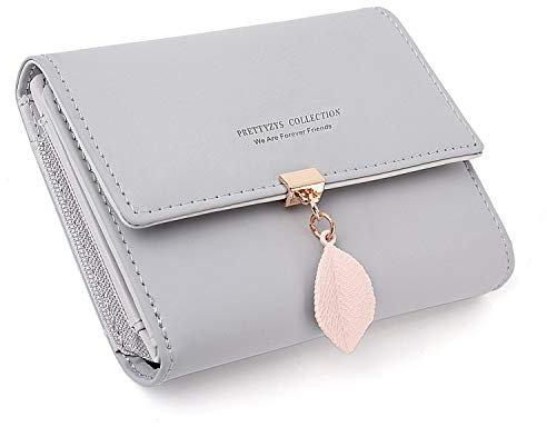 Geldbeutel Damen aus weichem Kunstleder - Portemonnaie Damen klein - Geldbörse im Kurzformat in schönen Farben mit vielen Fächern Grau