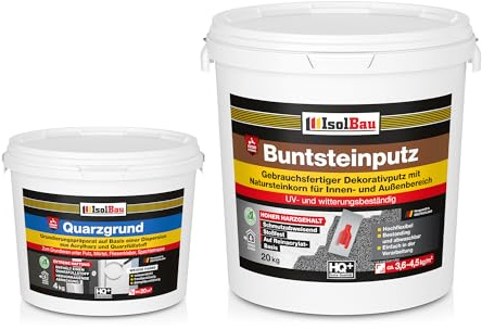 Isolbau - Buntsteinputz für Außen und Innen (Weiß, Grau, Schwarz) 20 kg - BP30 Mosaikputz Dekorationsputz Frostsicher, Wasserfest, Stoßfest - mit Quarzgrund 4 kg