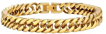 PROSTEEL Herrarmband, rostfritt stål, 18 k guldpläterad, svart pansarkedja, armband för män, pojkar, tunga länkar, länk, kedjearmband, 19/21/23 cm, armband, hip hop, rappare, modesmycke, 8/12/16,5/17 mm, anpassbar, 23 centimeters, Rostfritt stål