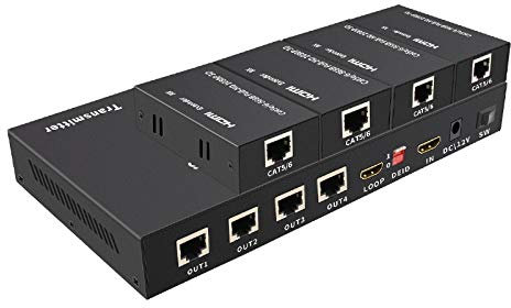 HDMI Splitter Extender ，1080p 3D 1x4 4 Port HDMI Extender Splitter 165Ft/50m Over CAT5e/CAT6/CAT7 HDMI network cable splitter(1 In 4 Out)
