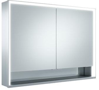 KEUCO Royal Lumos LED Spiegelschrank 100 x 73,5 x 16,5 cm, 2 Türen, Vorbau | offenes Fach, Made in Germany, Aluminium-Korpus, Seiten verspiegelt, Beleuchtung dimmbar, Lichtfarbe einstellbar