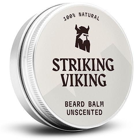 Striking Viking Bartbalsam für Herren - 60 g, Leichter Halt - Bart Balm ohne Duft mit Sheabutter, Teebaum-, Argan- & Jojobaölen - Bartpflege ohne Parfüm - Reduziert Juckreiz - Bartbalsam parfümfrei