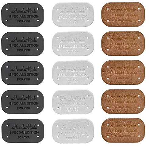 Juland 60 Stück Handmade Kunst Leder Labels Etiketten Tags PU Kleidung Tasche Näharbeit Deko DIY Kleideretiketten Rechteck Nähen Webetiketten Lederlabel Schilder Aufnäher Handarbeit – 2.1x3.8cm