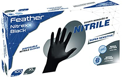 REFLEXX Feather Nitrexx Black Gants en nitrile noirs, sans poudre, 2,2 g (XL) FNXB/XL