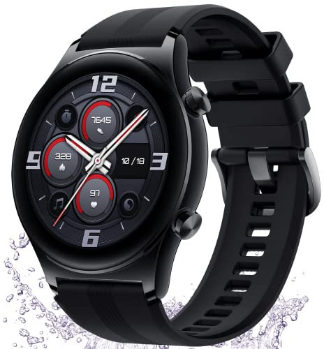 HONOR Montre GS 3 Smartwatch pour homme femme, 46 mm, avec podomètre, moniteur de fréquence cardiaque, 5 ATM, GPS, 326PPI AMOLED 1,43 pour Android (Noir)