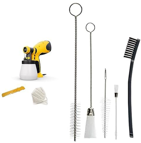 WAGNER Pistolet à Peinture W 100 Wood&Metal Sprayer pour Vernis et lasures, 5 m²-12 Min, réservoir de 800 ML, 280 W & kit de Nettoyage 5 pièces pour systèmes de Peinture par pulvérisation WAGNER